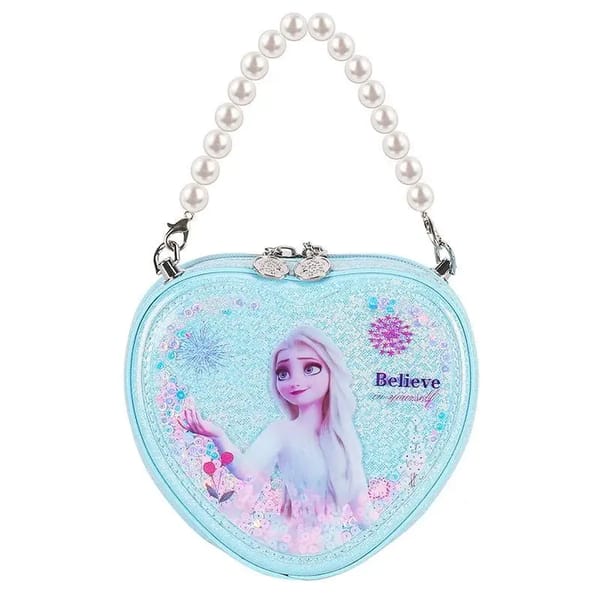 Heart-Shaped Elsa Shoulder Bag with Shiny Quicksand and Pearl Handle