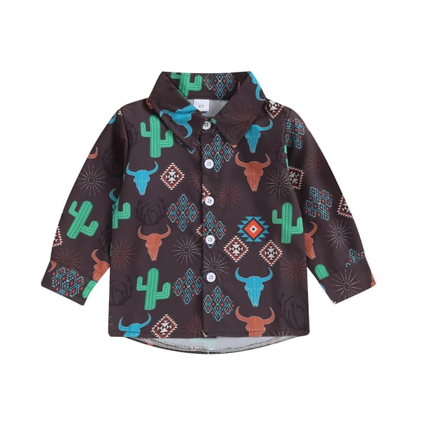 Western Style Toddler Boys Long Sleeve Cactus Print Shirt