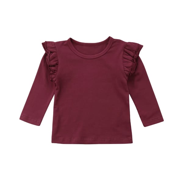 Toddler Girls Ruffle Long Sleeve Cotton Pullover Top