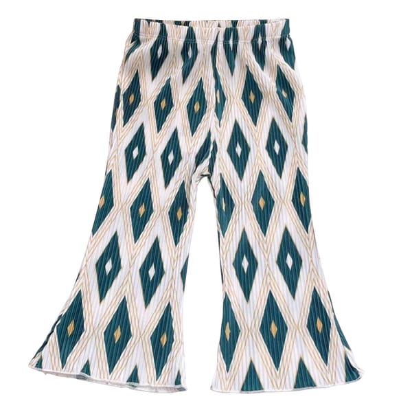 Lightweight Printed Bell Bottom Pants with Flared Hem for Girls