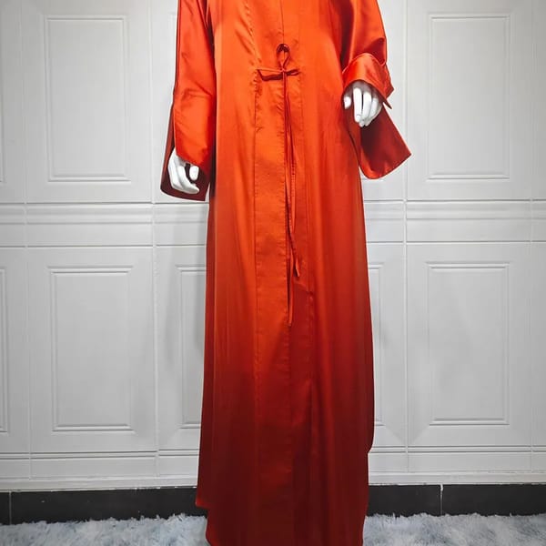 Loose Sleeve Solid Cardigan Kaftan with Embroidered Detail