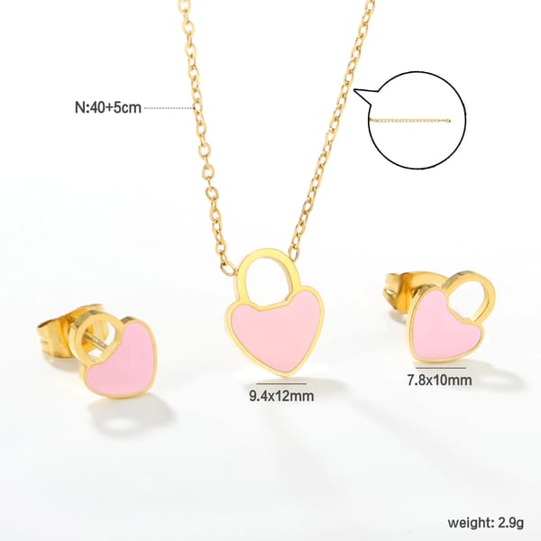 Trendy Heart Lock Necklace and Earrings Set for Girls