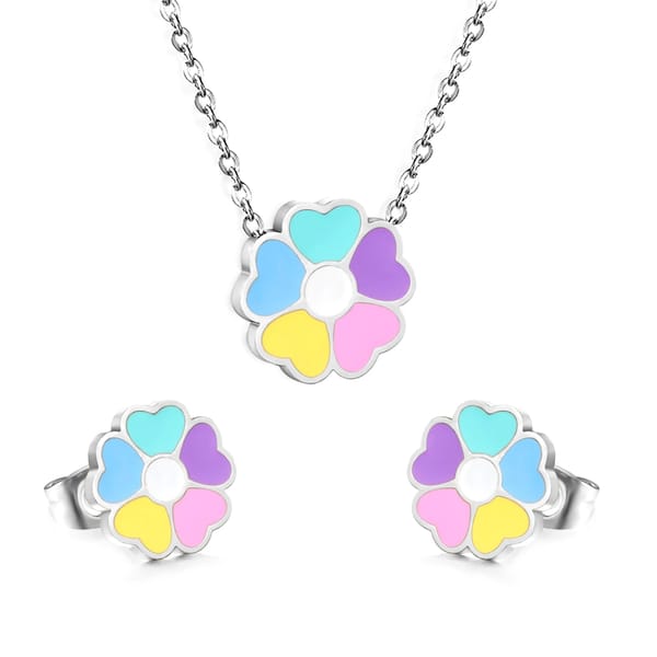 Colorful Daisy Flower Necklace and Earrings Jewelry Set