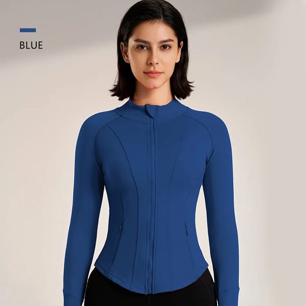 Slim Fit Zippered Yoga Jacket with Thumbholes for Women