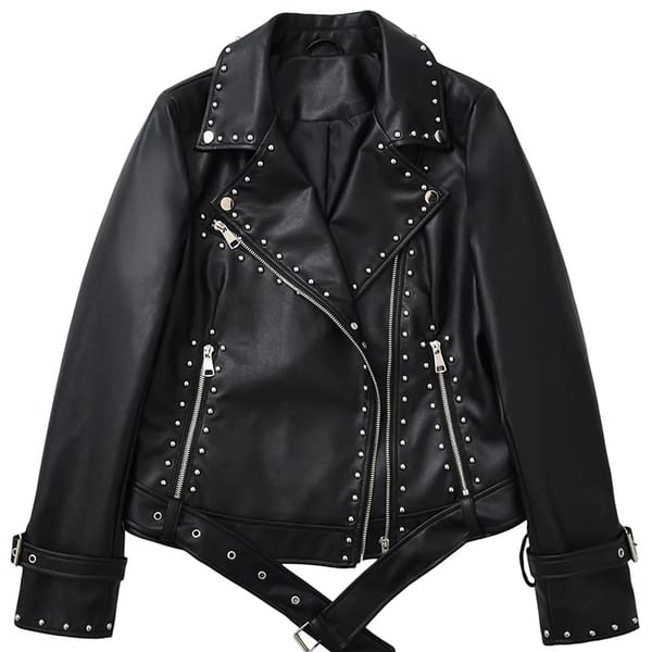 Retro Short Faux Leather Jacket with Zipper and Belt Detail