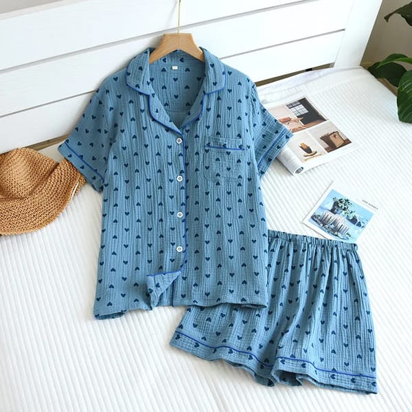 Cotton Crepe Two-Piece Love Print Loungewear for Summer