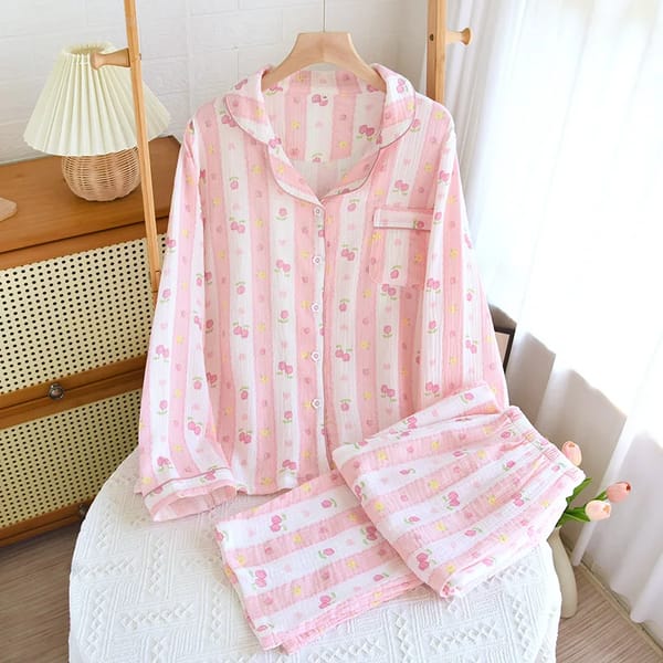 Floral Cotton Crepe Two-Piece Loungewear Set for Spring Days