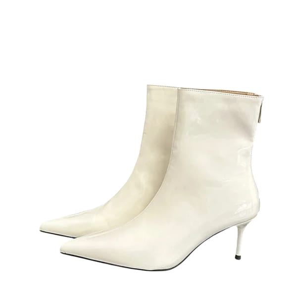 Pointed Toe Thin Heel Ankle Boots for Women with Zipper