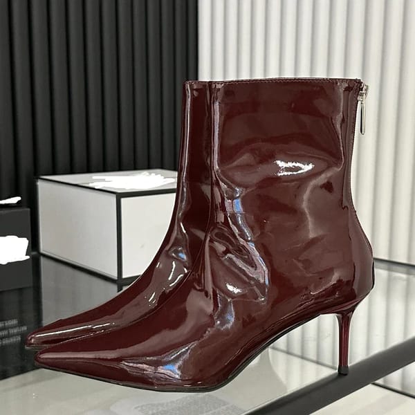 Pointed Toe Thin Heel Ankle Boots for Women with Zipper