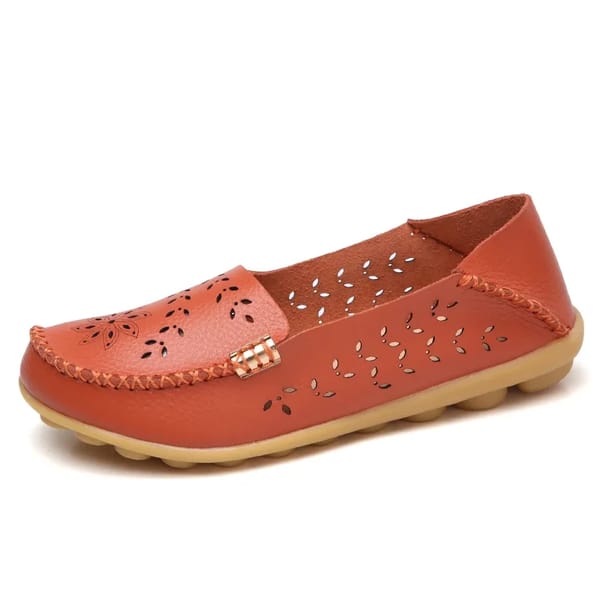 Genuine Leather Ballet Flats with Metal Flower Detail