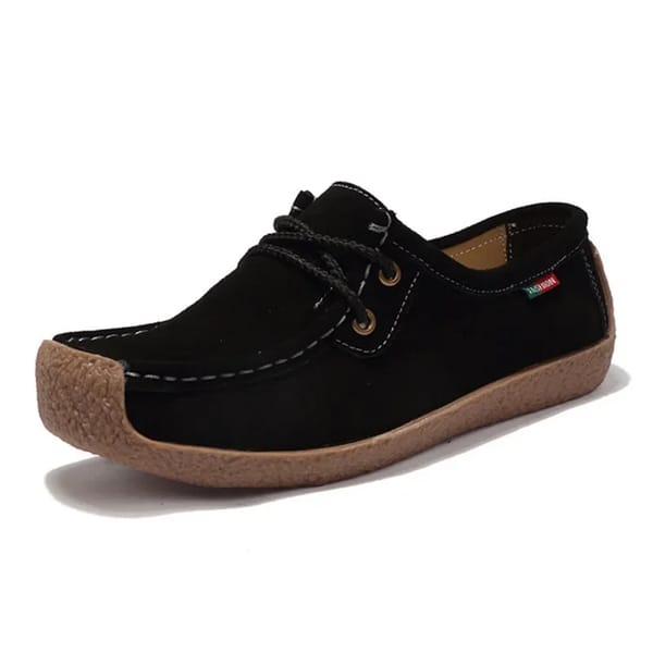 Genuine Leather Lace-Up Flats for Women with Suede Finish