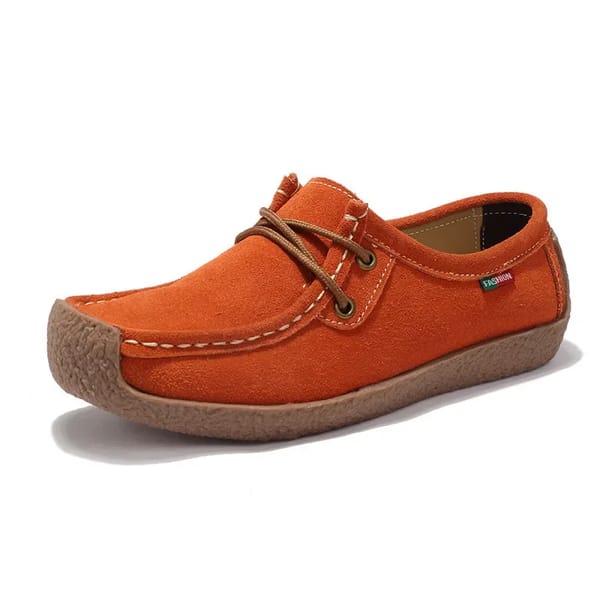 Genuine Leather Lace-Up Flats for Women with Suede Finish