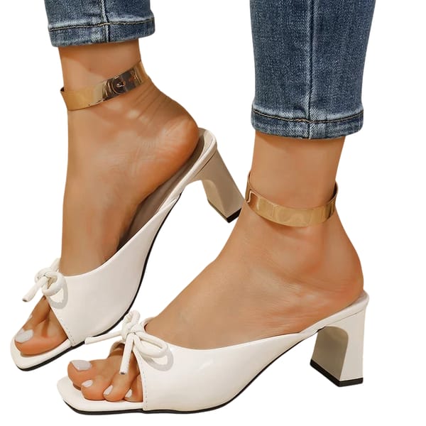 Elegant Slip-On Bowknot Sandals with Square Toe High Heels