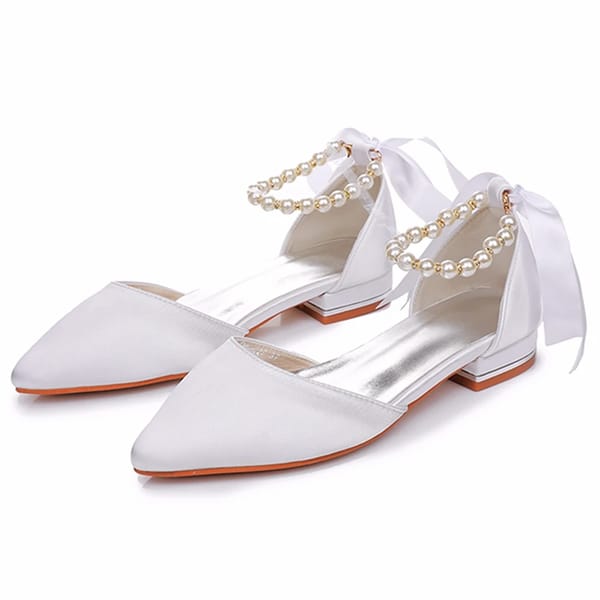 Elegant Pearl-Strapped Square Heel Pointed Toe Women's Sandals