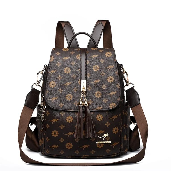 Stylish Leather Backpack with Tassel Design and Large Capacity