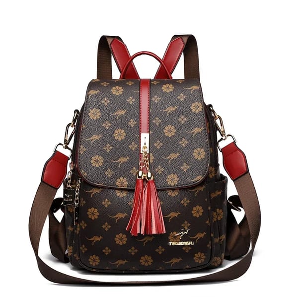 Stylish Leather Backpack with Tassel Design and Large Capacity