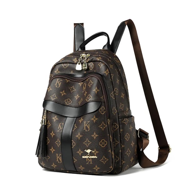 Fashionable PU Leather Backpack with Tassels and Large Capacity