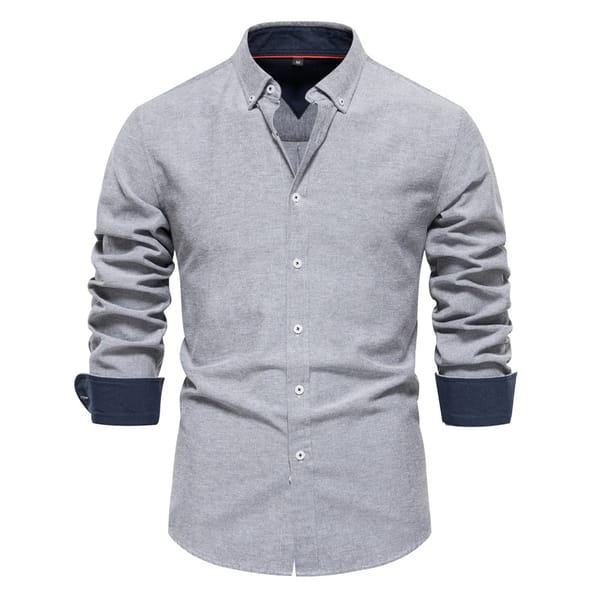 Men's Casual Long Sleeve Oxford Shirt Comfortable Patchwork Design