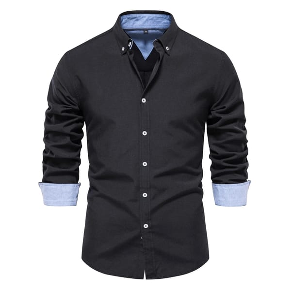 Men's Casual Long Sleeve Oxford Shirt Comfortable Patchwork Design