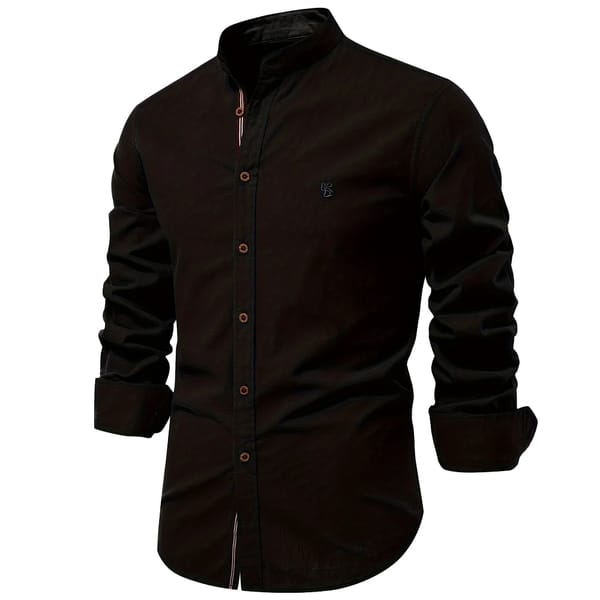 Men’s Long Sleeve Cotton Shirt Classic Solid Color Design