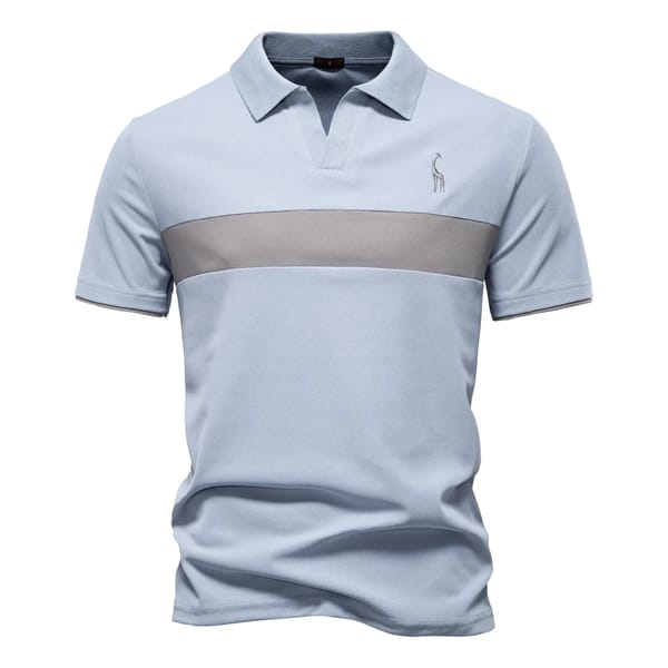Stylish Men's Striped V-Neck Polo Shirt for Casual Summer Wear