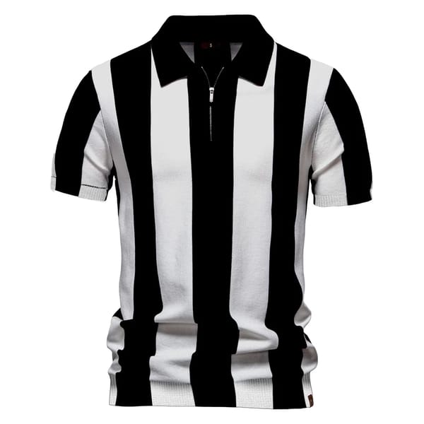 Men's Casual Summer Polo Shirt Striped Breathable Knit Design
