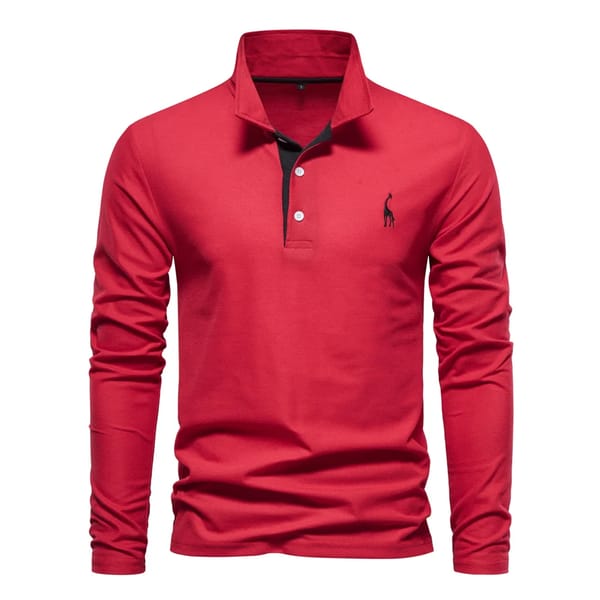 Elegant Men’s Polo Shirt with Deer Embroidery Long Sleeves