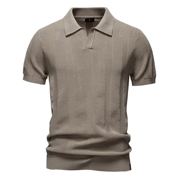 Men’s Casual Mesh Polo Shirt with Striped and Solid Design