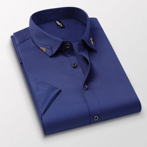 Men’s Summer Business Short Sleeve Shirt with Embroidery Detail