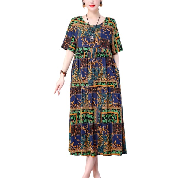Elegant Summer Casual Dress with Print and Loose Fit Design