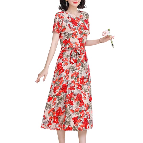 Bohemian Summer Dress with O-Neck and Printed Design