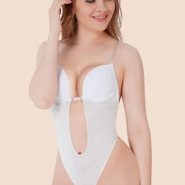 Grape 'Mesh' Backless Bodysuits U-Plunge  Thong Shaper