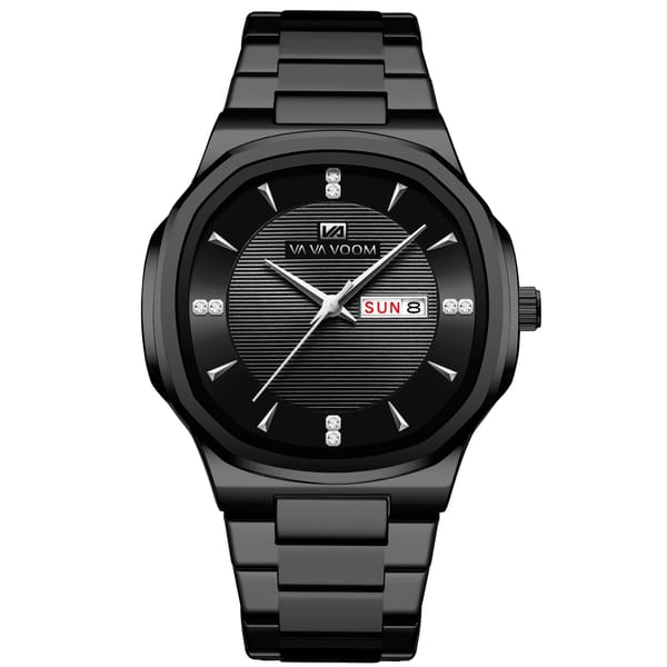 Men’s Luxury Quartz Watch with Oval Rhinestone Dial & Calendar