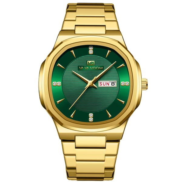 Men’s Luxury Quartz Watch with Oval Rhinestone Dial & Calendar