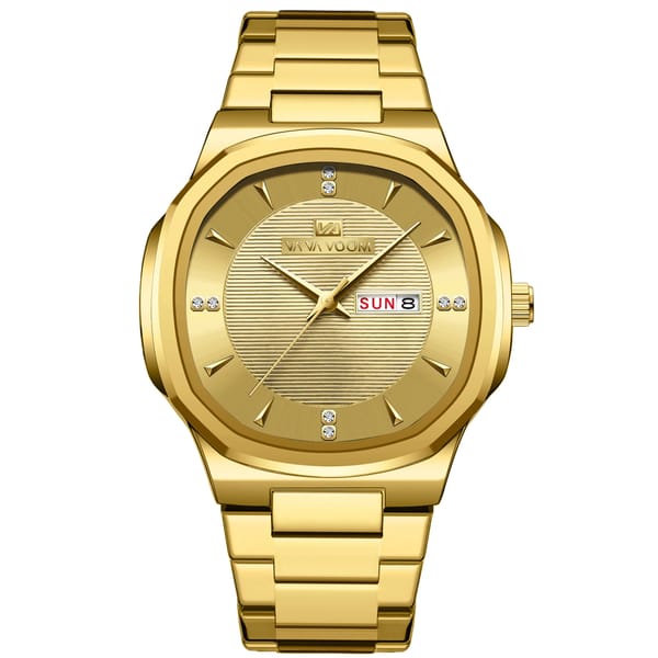 Men’s Luxury Quartz Watch with Oval Rhinestone Dial & Calendar