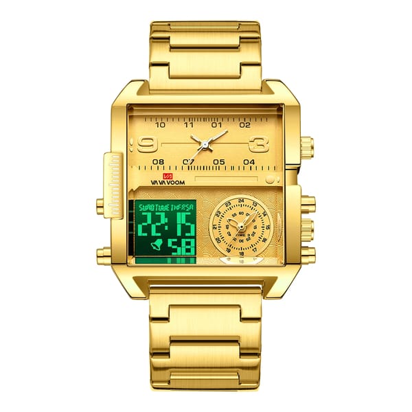 Square Dual Display Watch with LED and Mesh Strap