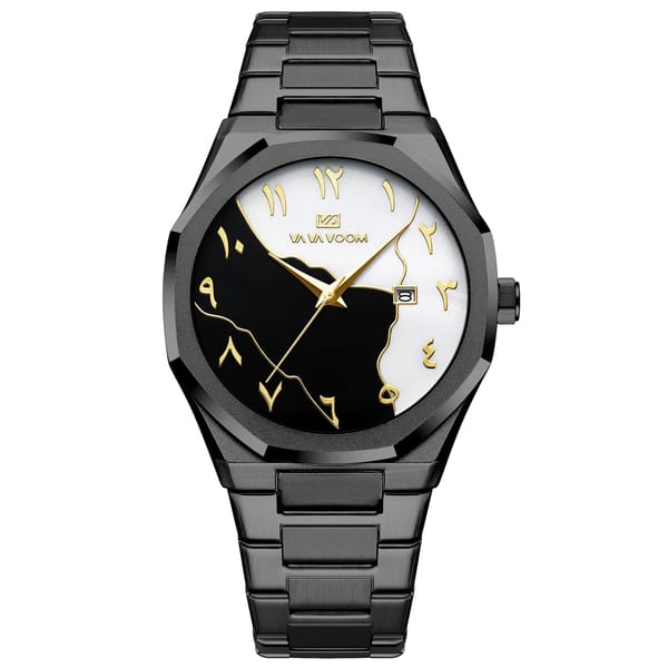 Elegant Stainless Steel Business Watch with Marble Dial Calendar