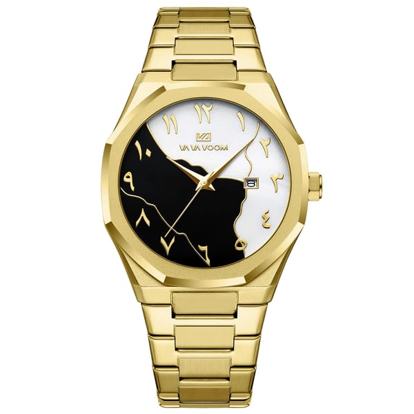 Elegant Stainless Steel Business Watch with Marble Dial Calendar