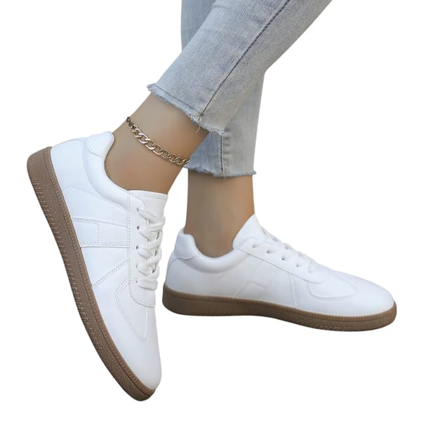 Women's Casual White Lace-Up Sneakers for Breathable Everyday Comfort
