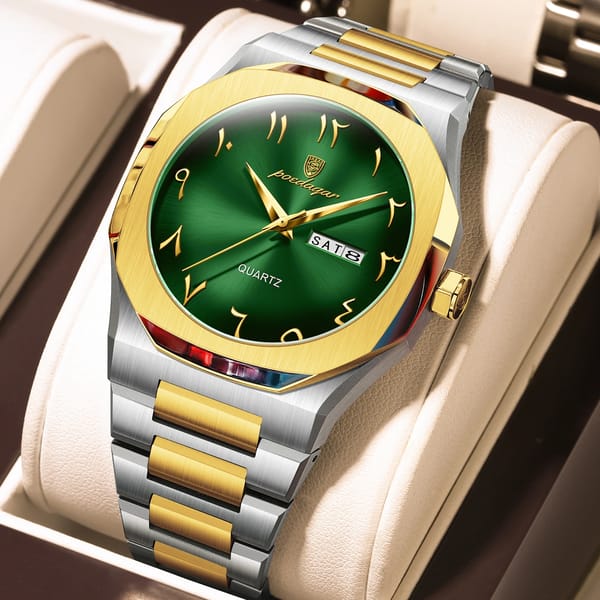 POEDAGAR Elegant Waterproof Quartz Watch with Week Calendar for Men