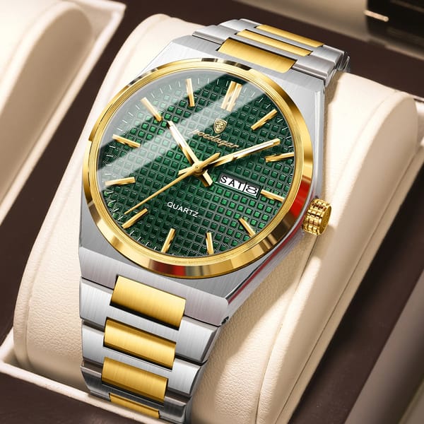 POEDAGAR Elegant Men’s Stainless Steel Quartz Watch with Date Display