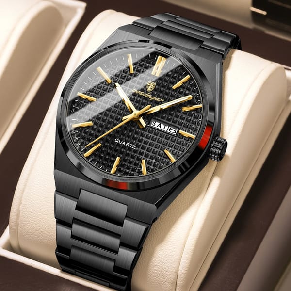 POEDAGAR Elegant Men’s Stainless Steel Quartz Watch with Date Display