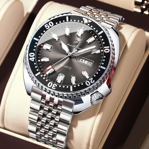 POEDAGAR Luxury Stainless Steel Luminous Quartz Sports Watch