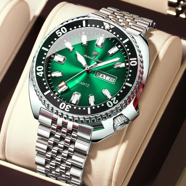 POEDAGAR Luxury Stainless Steel Luminous Quartz Sports Watch
