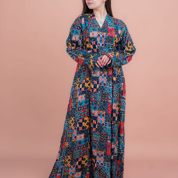 Abstract Geometric Maxi Jalabiya for Stylish Comfort