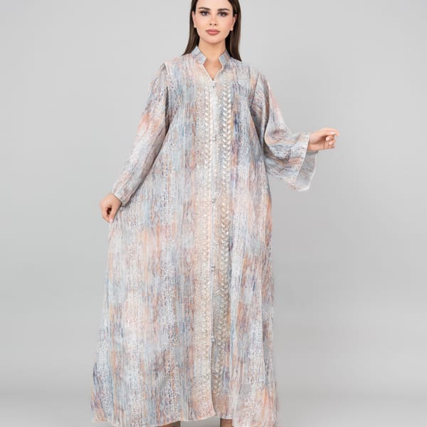 Petal Grace Embroidered Jalabiya with Belt
