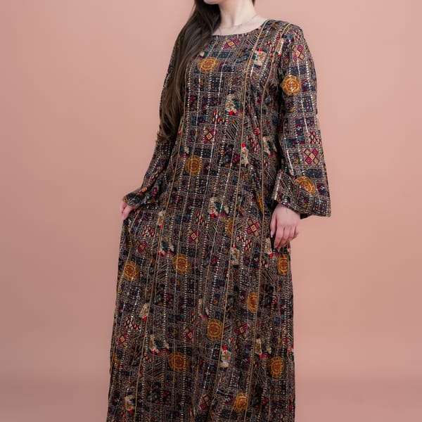 Abstract Geometric Maxi Jalabiya for Everyday Elegance