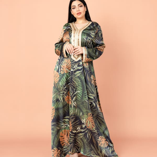 Elegant Leaves Pattern Embroidered Jalabiya