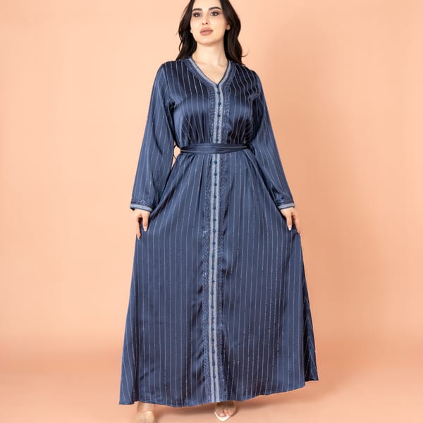 Embellished Stripes V-neck Jalabiya