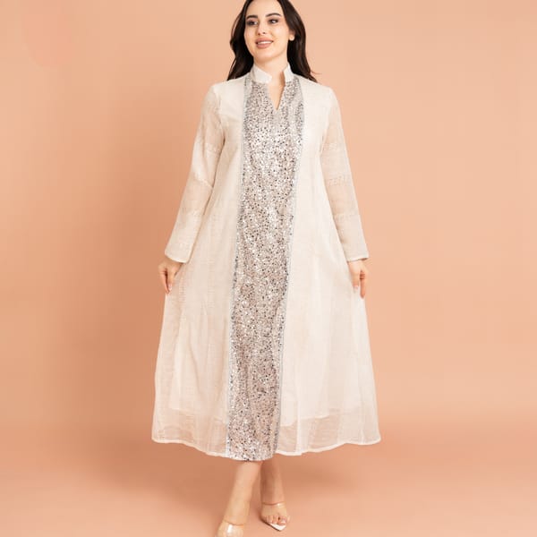 Mandarin Collar Crystal Embroidery Jalabiya
